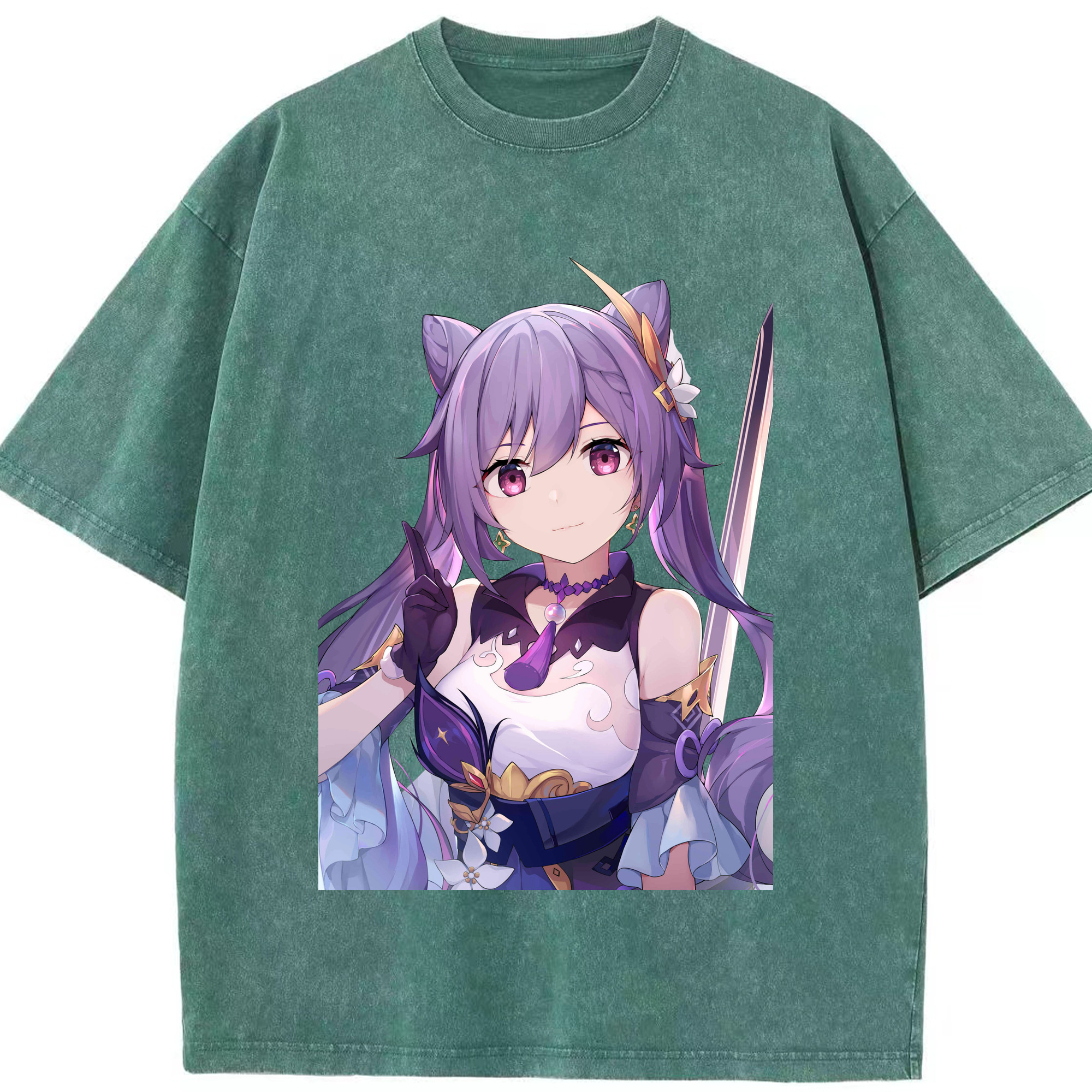 げんし神 刻晴 こくせい genshin Kokusei 綿100% ヴィンテージ風 半袖Tシャツ（フロントプリント）